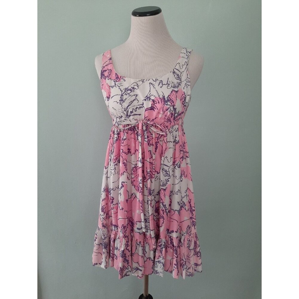 Vtg THE LILLY Mini Dress Pink Purple Abstract Ruffle 60s Pulitzer Fit & Flare SM